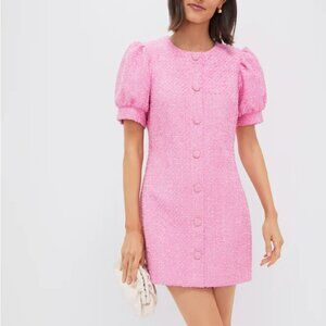 Hyacinth House Tweed Kit Mini Dress Short Sleeve Button Down Pink New Size Large